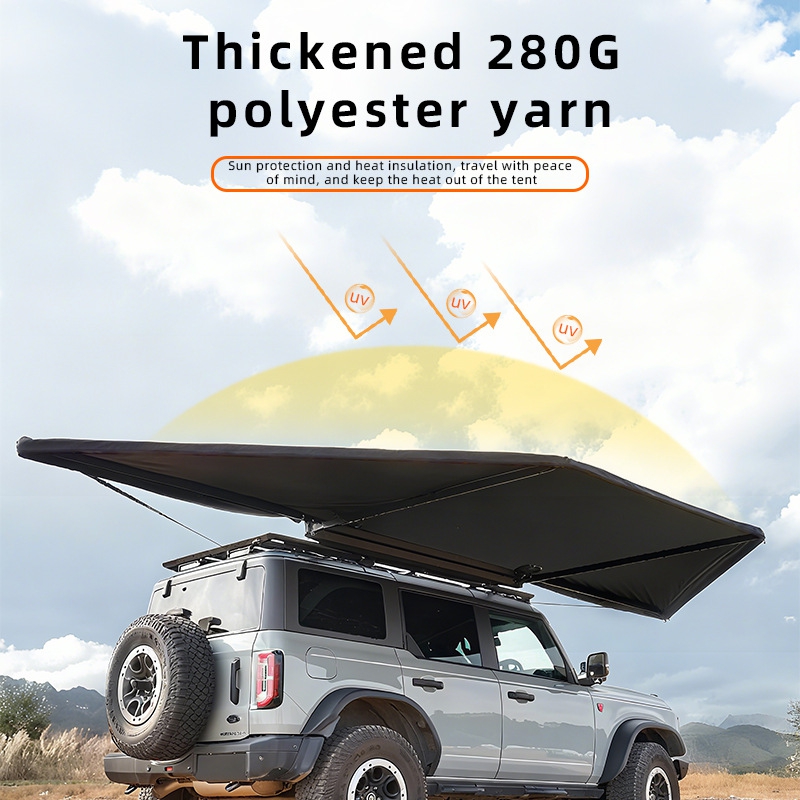 Outdoor Camping Fans - เต็นท์กันแดดทรงพัดลม 180 องศา สำหรับตั้งแคมป์กลางแจ้ง รุ่นเสาคู่แบบใหม่ พร้อมเสาเสริมด้านข้าง