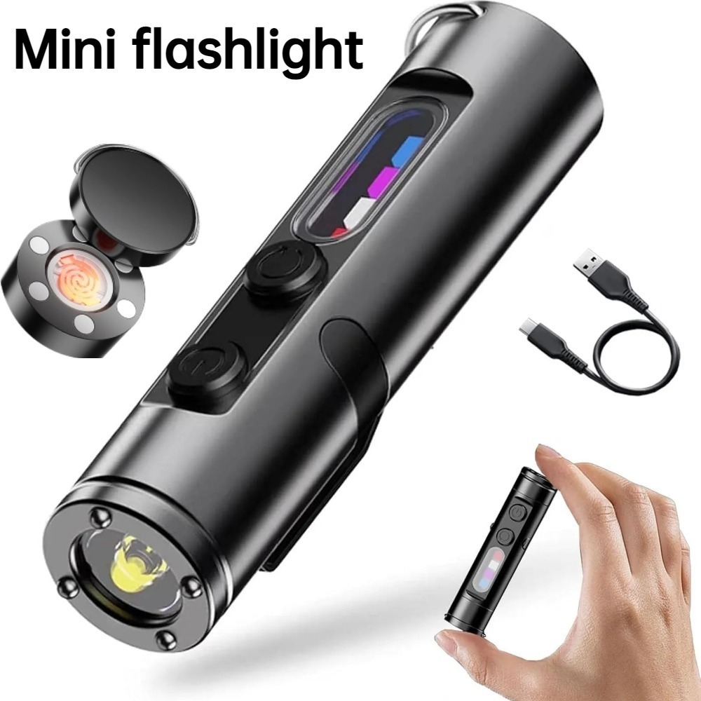 Outdoor Camping Lights - ไฟฉายขนาดเล็กสำหรับใช้งานกลางแจ้ง แบบชาร์จไฟได้ ชนิด Type C พร้อมไฟ