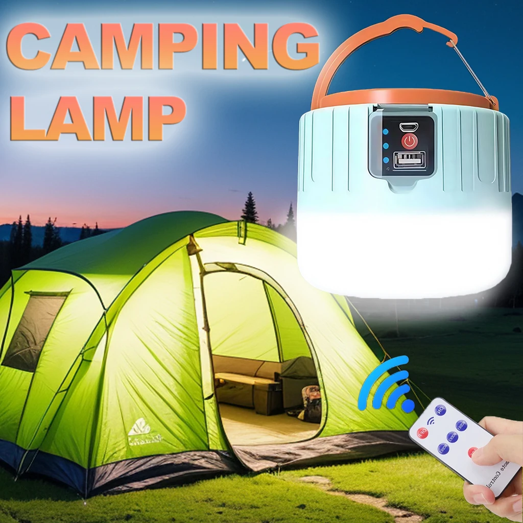 Outdoor Camping Lights - โคมไฟตั้งแคมป์พลังงานแสงอาทิตย์แบบชาร์จไฟได้ LED แบบพกพาพร้อมรีโมท, ไฟฉายพาวเวอร์แบงค์ โคมไฟฉุกเฉินกลางแจ้งสำหรับตกปลา บาร์บีคิว