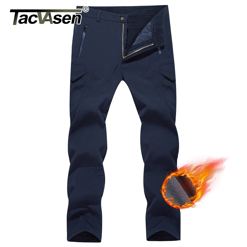 Outdoor Camping In Winter - TACVASEN ฤดูหนาว Men's Soft-shell กางเกงทํางานกันน้ําซับขนแกะหลายกระเป๋า Camping