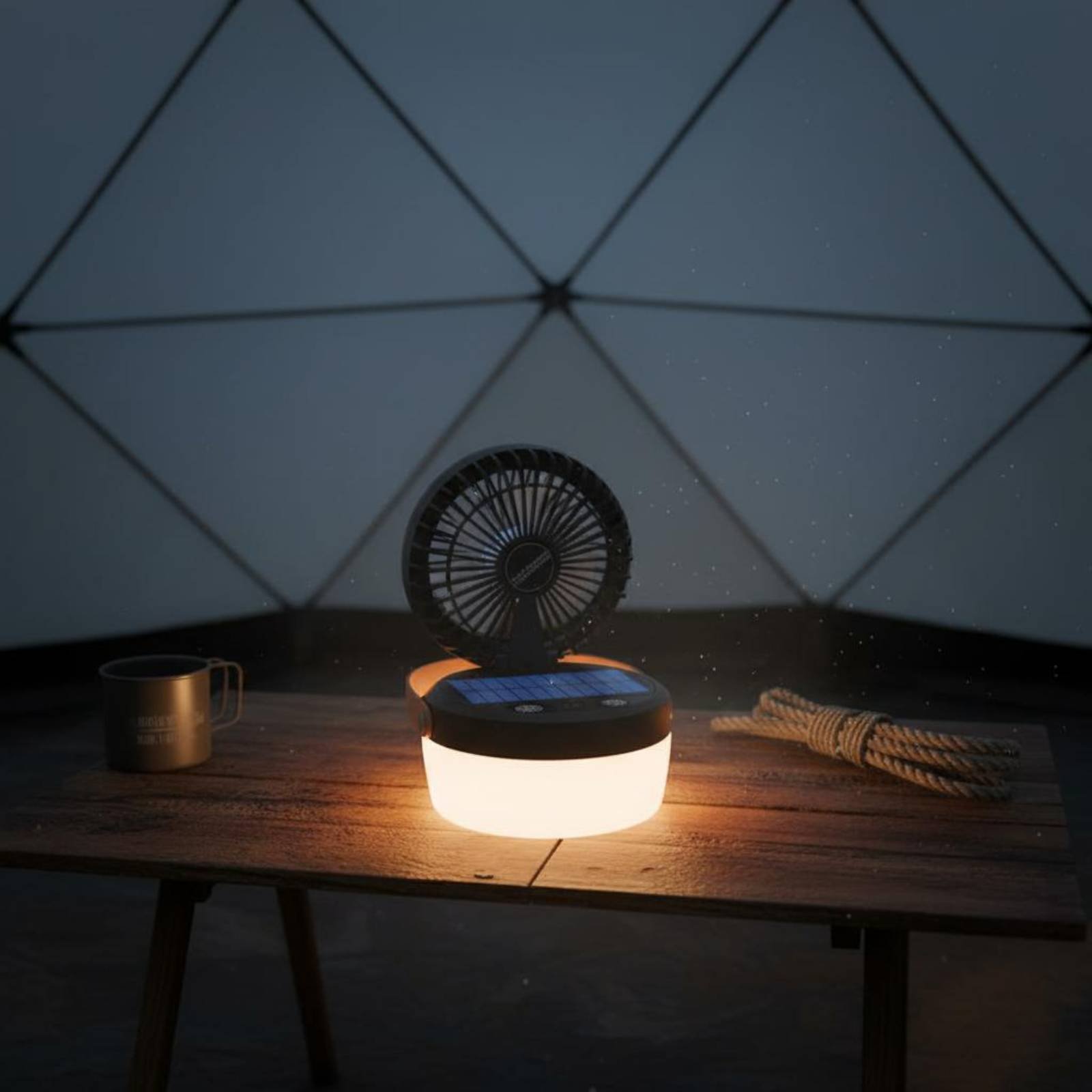 Outdoor Camping Fans - โคมไฟพัดลมพลังงานแสงอาทิตย์แบบพับได้ ดีไซน์สามฟังก์ชั่น โคมไฟแคมป์ปิ้ง อุปกรณ์กลางแจ้ง พร้อมหูหิ้วสำหรับนักแคมป์