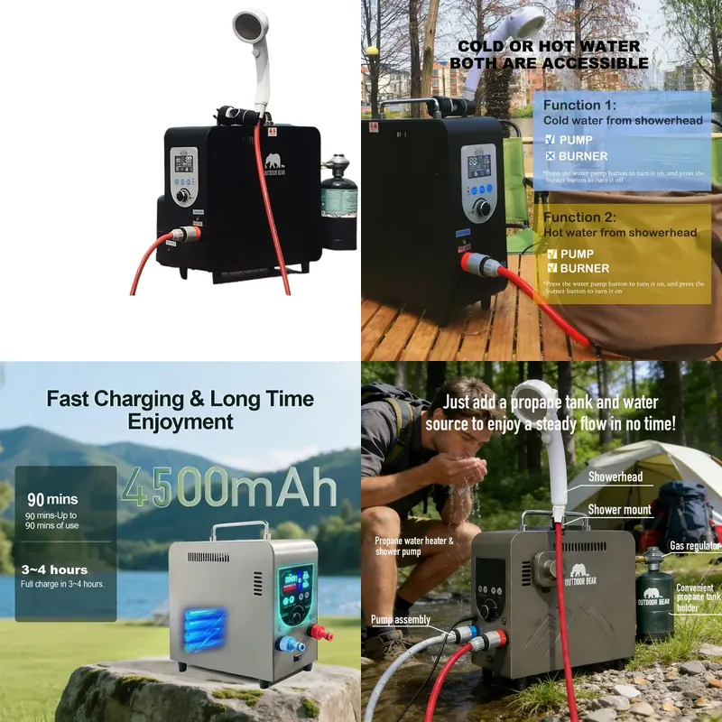 Outdoor Camping Water Heater - ฝักบัวพกพาสำหรับตั้งแคมป์กลางแจ้งพร้อมฟังก์ชั่นทำความร้อน เครื่องทำน้ำอุ่นแบบปั๊มความร้อนไร้ถัง ขายส่ง