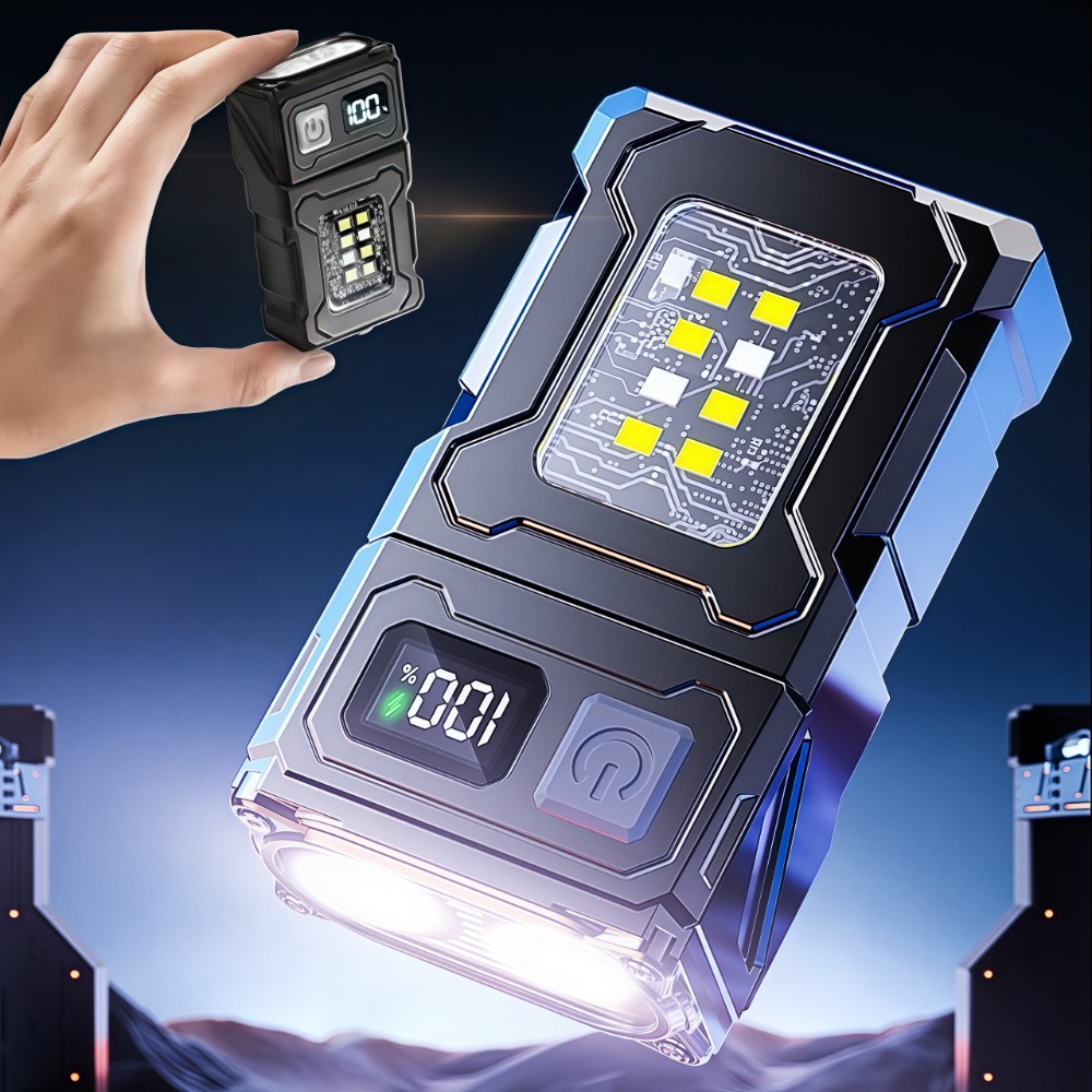 Outdoor Camping Lights - ไฟฉาย LED ขนาดเล็กแบบชาร์จไฟได้ พร้อมคลิปแม่เหล็ก ไฟทำงานแบบพกพา ไฟพวงกุญแจ