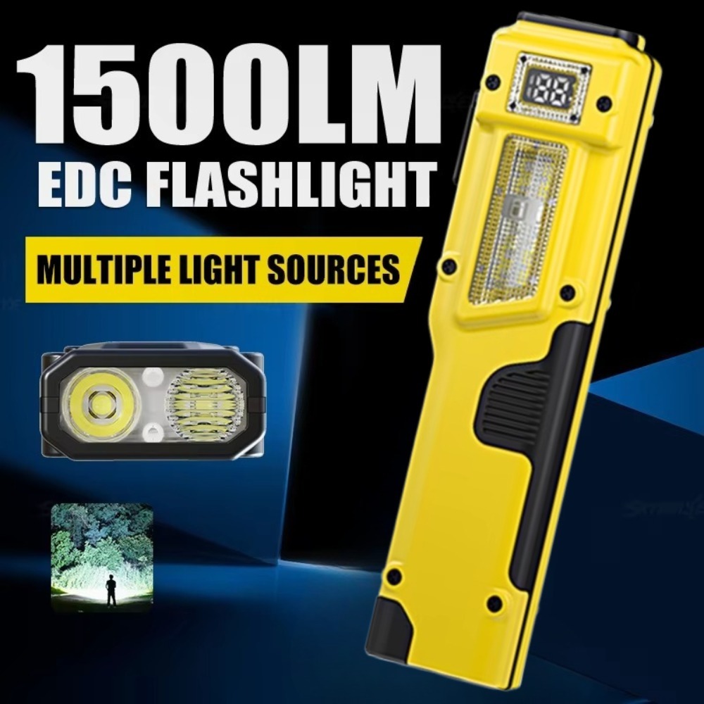 Outdoor Camping Lights - ไฟฉาย LED แบบชาร์จไฟได้ EDC บางเฉียบ พร้อมจอแสดงผลแบตเตอรี่