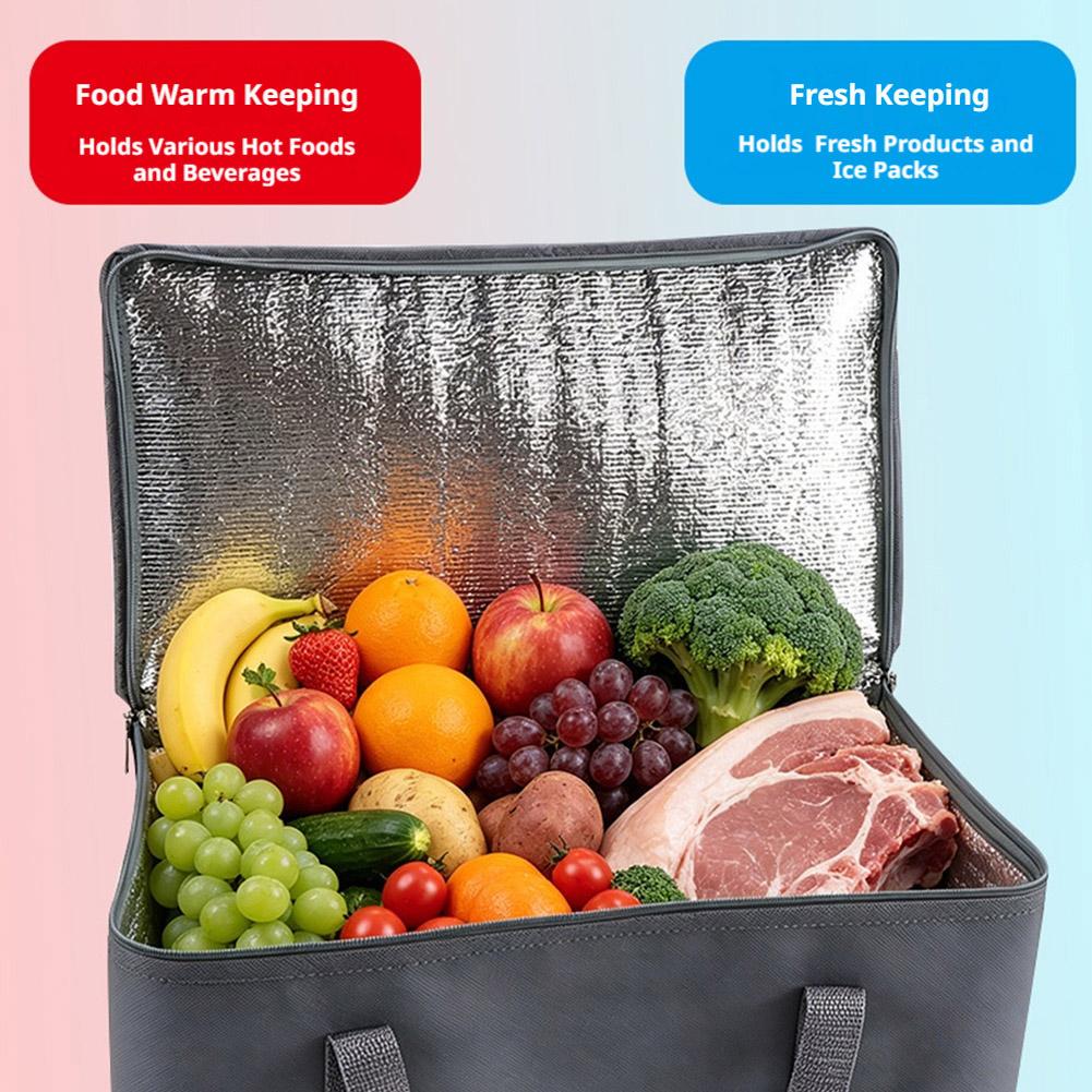 Outdoor Camping Food - กระเป๋าปิคนิคแบบเก็บความร้อนสำหรับอาหาร เบียร์ กระเป๋าเก็บความเย็นฟอยล์อลูมิเนียมหนาสำหรับกิจกรรมกลางแจ้ง กระเป๋าถือสำหรับแคมป์ปิ้ง กล่องอาหารกลางวันกันน้ำ