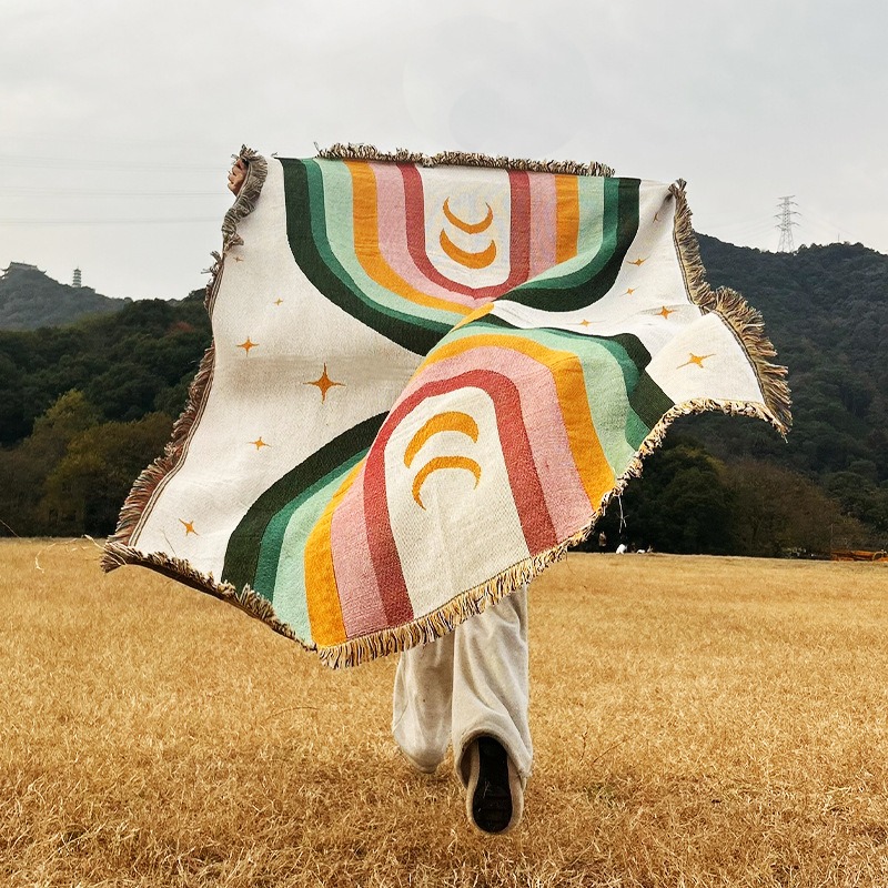 ผ้าห่มลายทางสีรุ้งนุ่มพิเศษหนา - Outdoor Camping Decor Ideas บทวิจารณ์และราคา